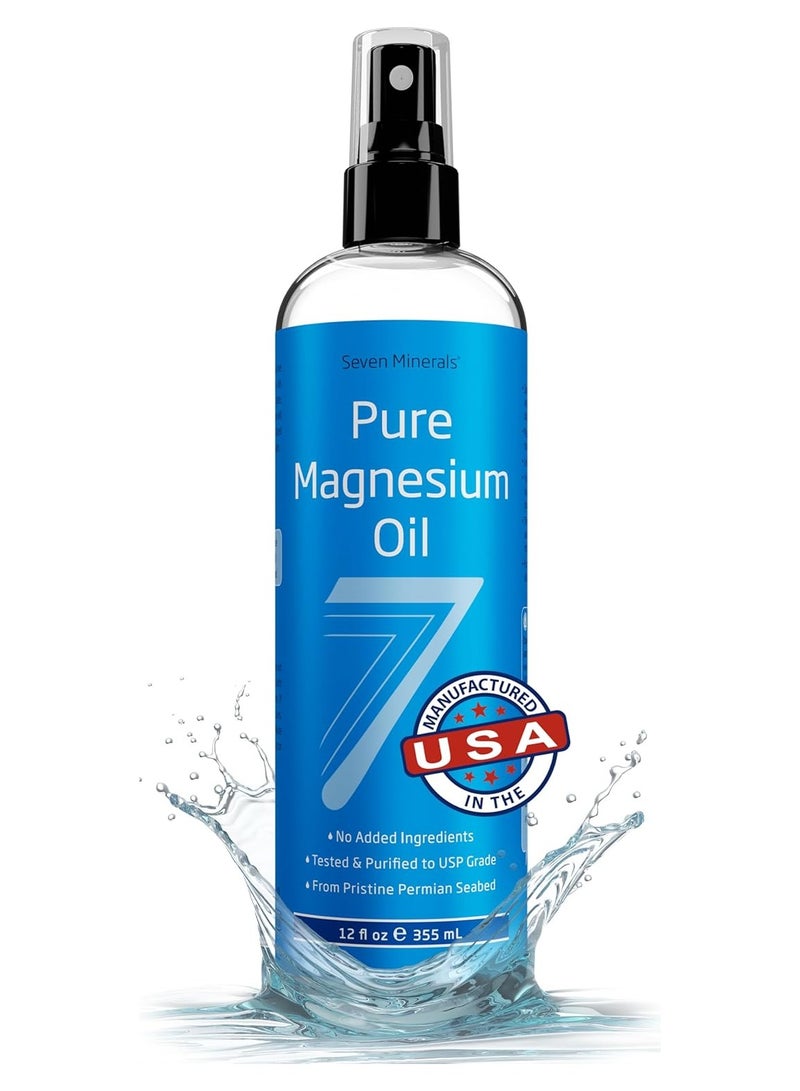 سيفين مينيرالز سبراي زيت المغنيسيوم النقي من سيفين مينيرالز - ١٢ أونصة سائلة (يدوم مفعوله ٩ أشهر) - سبراي مغنيسيوم من الدرجة USP، خالٍ من المعادن النادرة غير الصحية - من قاع البحر البرمي القديم تحت الأرض في الولايات المتحدة الأمريكية، مع كتاب إلكتروني مجاني