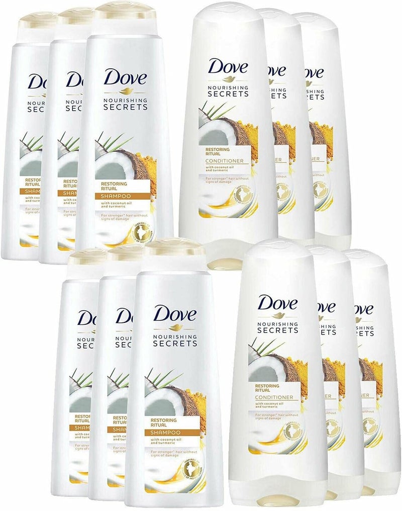 Dove Nourishing Secrets Restoring Ritual Shampoo and Conditoner Bundle Set contains 6 Bottles of Shampoo 400ml and 6 Bottles of Conditioner 350ml