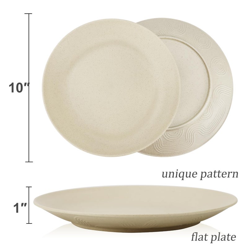 Wrova Wheat Straw Dinner Plates 10 Inch Unbreakable Set of 8 - Dishwasher & Microwave Safe Plastic Plates Reusable - Lightweight Plates for kitchen,camping,salad,appetizer - Beige - Image 3