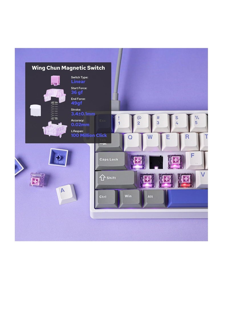 أولا لوحة مفاتيح مغناطيسية سلكية من اولا ، تعمل بنظام ويندوز 60، مع خاصية التشغيل القابل للتعديل، ومعدل قراءة 8000 هرتز، ومفاتيح تأثير هول، وخاصية التبديل السريع، لألعاب إطلاق النار من منظور الشخص الأول (رمادي وأبيض وأزرق) - Image 3