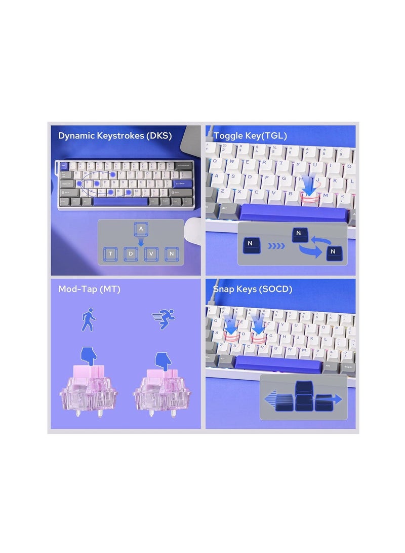 أولا لوحة مفاتيح مغناطيسية سلكية من اولا ، تعمل بنظام ويندوز 60، مع خاصية التشغيل القابل للتعديل، ومعدل قراءة 8000 هرتز، ومفاتيح تأثير هول، وخاصية التبديل السريع، لألعاب إطلاق النار من منظور الشخص الأول (رمادي وأبيض وأزرق) - Image 2