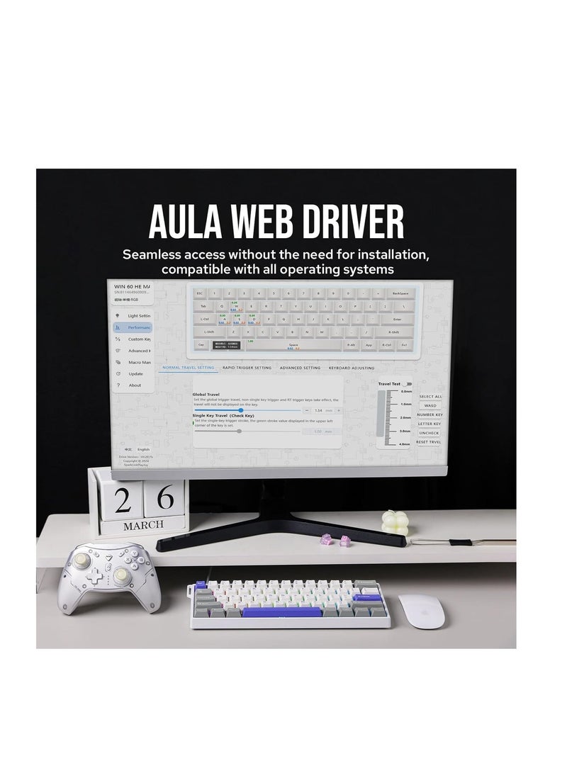 أولا لوحة مفاتيح مغناطيسية سلكية من اولا ، تعمل بنظام ويندوز 60، مع خاصية التشغيل القابل للتعديل، ومعدل قراءة 8000 هرتز، ومفاتيح تأثير هول، وخاصية التبديل السريع، لألعاب إطلاق النار من منظور الشخص الأول (رمادي وأبيض وأزرق) - Image 4