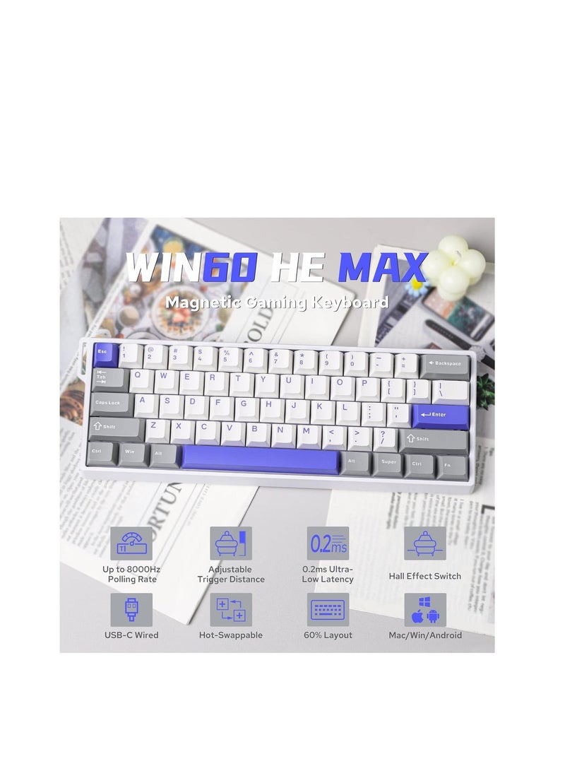 أولا لوحة مفاتيح مغناطيسية سلكية من اولا ، تعمل بنظام ويندوز 60، مع خاصية التشغيل القابل للتعديل، ومعدل قراءة 8000 هرتز، ومفاتيح تأثير هول، وخاصية التبديل السريع، لألعاب إطلاق النار من منظور الشخص الأول (رمادي وأبيض وأزرق) - Image 1