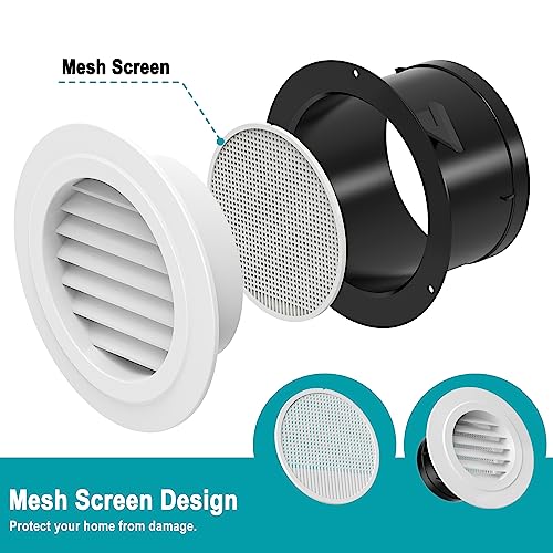 HG Power 6 Inch Round Air Vent, ABS Louver Grille Cover with Built-in Screen Mesh, White Soffit Vent for Bathroom Office Kitchen Ventilation - Opening Size 5.66" - Image 2