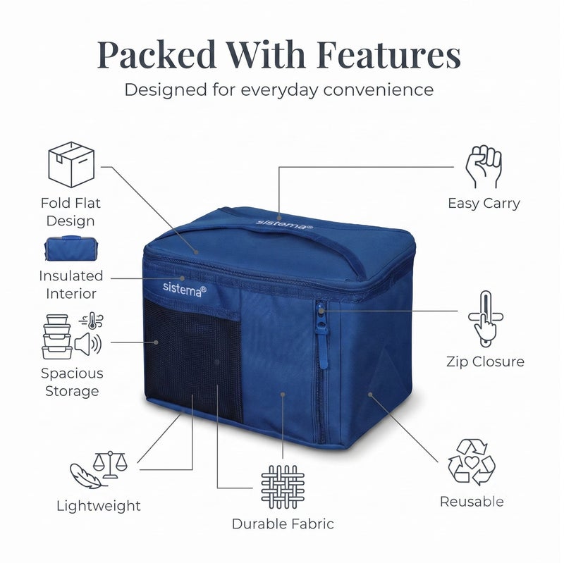 Sistema Mega Fold Up Cooler Bag Blue – Insulated Reusable Lunch Cooler with Foldable Design, Thermal Food Storage Bag for Picnic, Grocery Shopping, Travel, Camping & Outdoor Adventures - Image 5