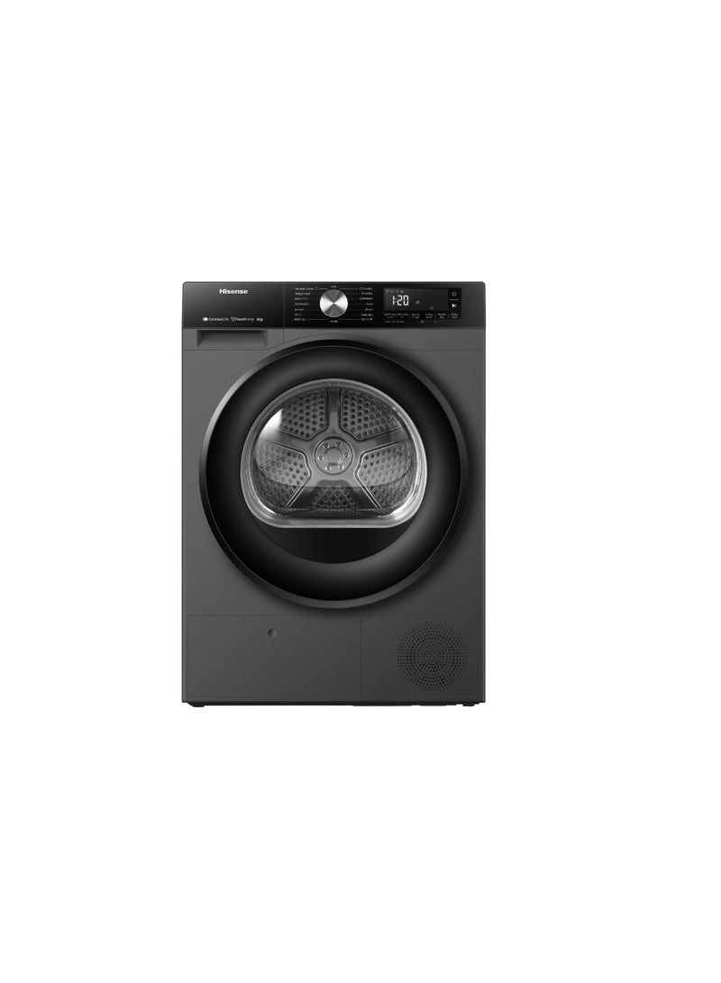 Hisense 8 KG Front Load Smart Drying Machine, A+++, Wi-Fi, Anti-Wrinkle, Automatic Drying, Reversible Door, Extra Drying, Anti Crease​, Premium Black, 8 kg DH3S802BT6 - Image 1