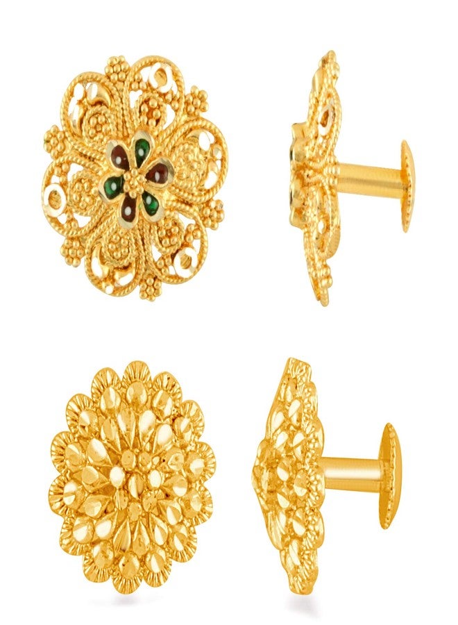 MEENAZ Earrings For Women girls Combo Set Pack Traditional Temple 1 One Gram Gold 18k Copper Brass Ruby Meenakari South Indian Screw Back Studs Tops Stud Fashion Stylish Hoop Bali Ear rings combo-M29 - Image 1