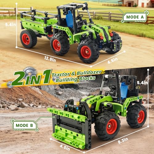 Jumlys STEM Building Toy for Kids Boys Girls Age 5 6 7 8 9 10 11 12 Years Old 2 in 1 Tractor Bulldozer Building Sets 346 Pcs DIY Engineering Construction Building Blocks Kits - Image 5