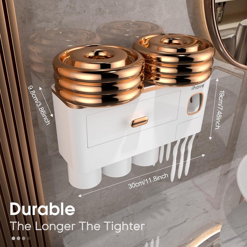 iHave Toothbrush Holders for Bathrooms - Upgrade Wall Mounted Toothbrush Holder with Toothpaste Dispenser - 3 Cups - Image 5