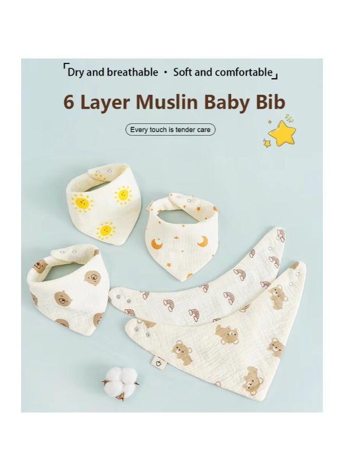 Muslin Baby Bibs, 5 Bibs Baby Bandana Drool Bibs Baby Bibs for Drooling and Teething Bandana Bibs for Boys Girls - Image 2
