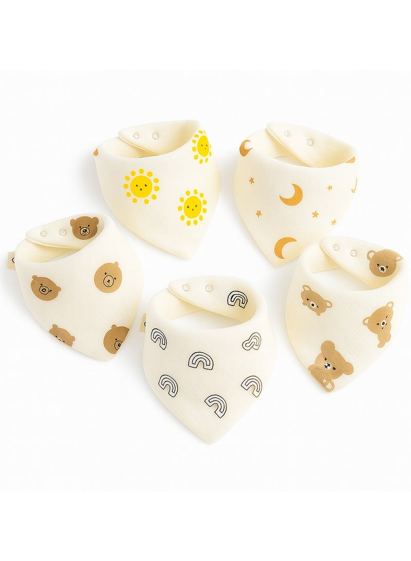 Muslin Baby Bibs, 5 Bibs Baby Bandana Drool Bibs Baby Bibs for Drooling and Teething Bandana Bibs for Boys Girls - Image 1