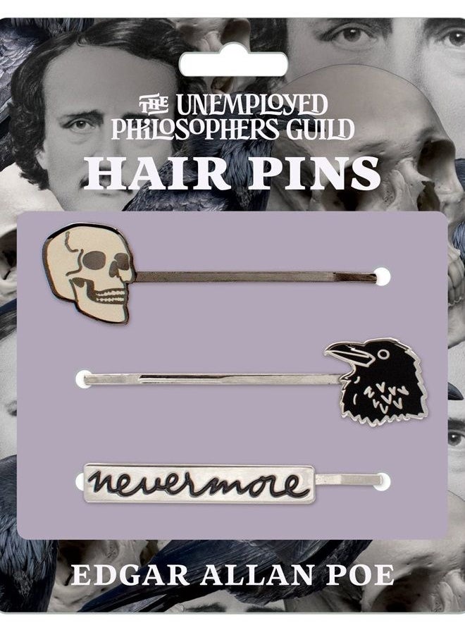 The Unemployed Philosophers Guild - Edgar Allan Poe 3 Hair Pins Set - Skull, Raven, and Nevermore - Image 1