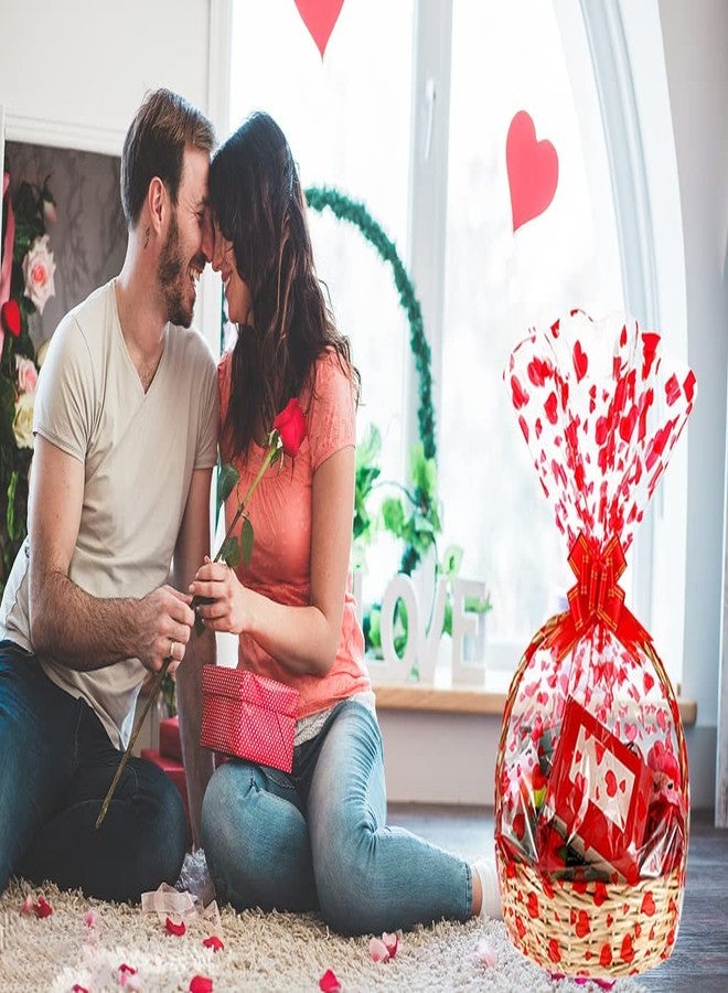 ABTOLS ٢٠ كيسًا شفافًا كبيرًا لعيد الحب مع ٢٠ شريطًا مزينًا بفيونكات، مقاس ٢٣ × ٣٥ بوصة، أكياس سيلوفان على شكل قلب مزينة بفيونكة، مناسبة للسلال، وحفلات الزفاف، وحفلات توديع العزوبية، أو حفلات استقبال المولود. - Image 4