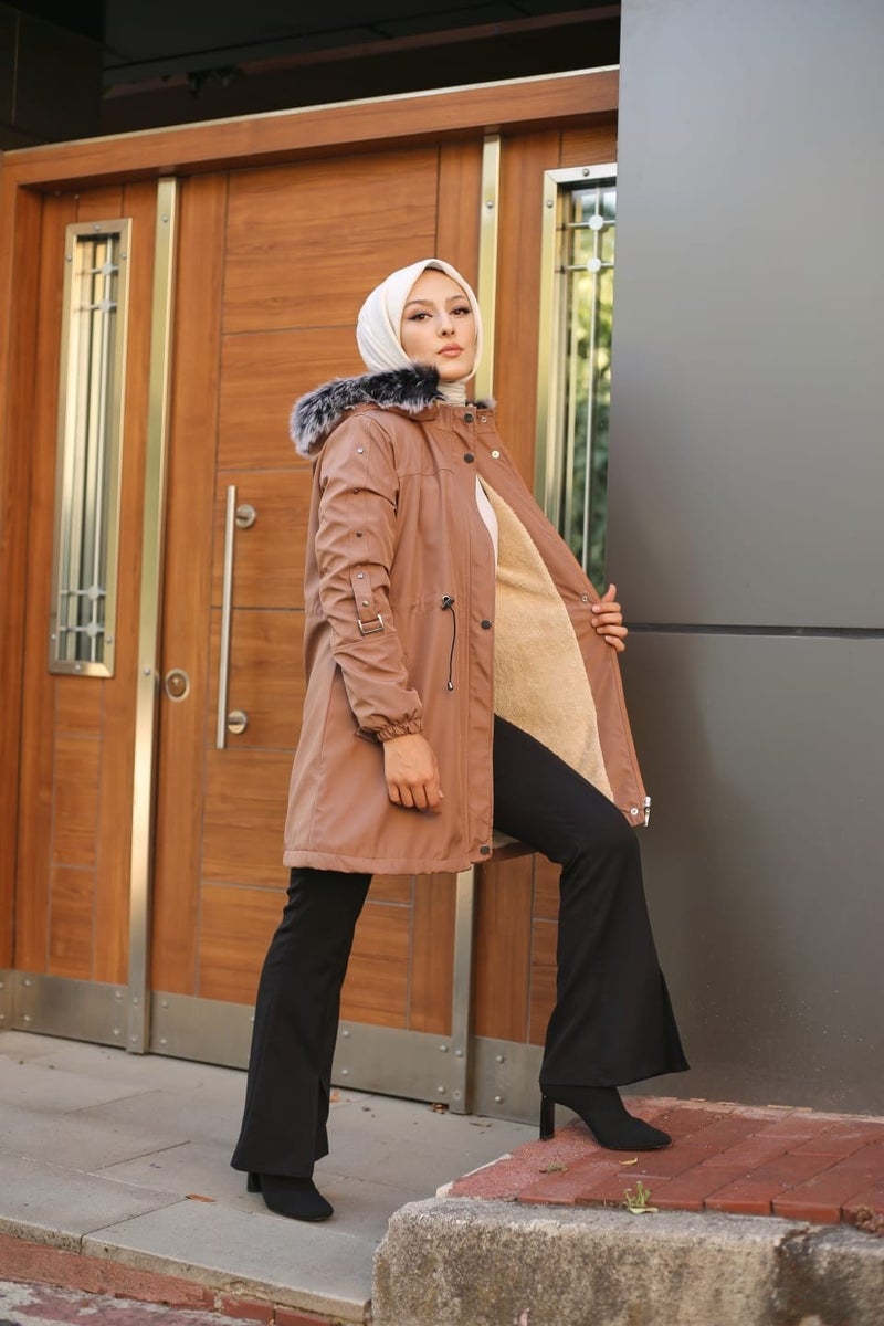 Vibeys Collection Pink Fur Lined and Waterproof Women's Winter Coat & Jacket  - Image 1