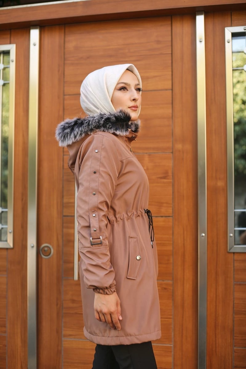 Vibeys Collection Pink Fur Lined and Waterproof Women's Winter Coat & Jacket  - Image 2