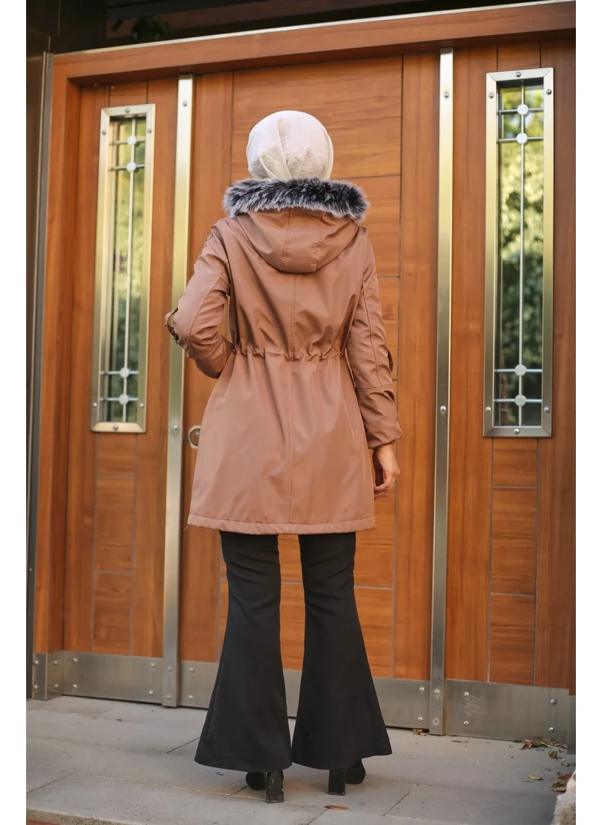 Vibeys Collection Pink Fur Lined and Waterproof Women's Winter Coat & Jacket