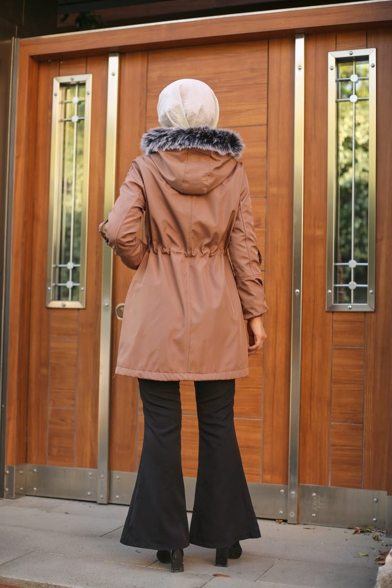 Vibeys Collection Pink Fur Lined and Waterproof Women's Winter Coat & Jacket  - Image 4