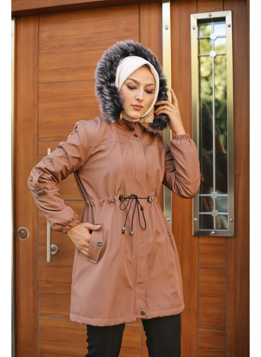 Vibeys Collection Pink Fur Lined and Waterproof Women's Winter Coat & Jacket