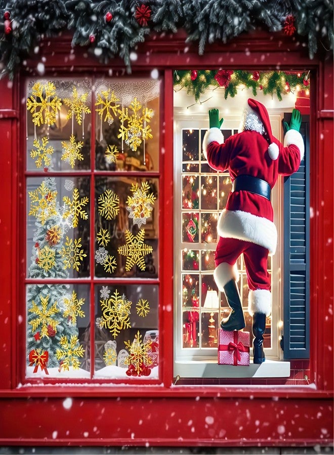 BlissYard Christmas Window Decoration 31×47 Inch Santa Claus Climbing Window Cover Holiday Xmas Door Banner Winter Festive Home Décor Hanging Christmas Window Poster - Image 4