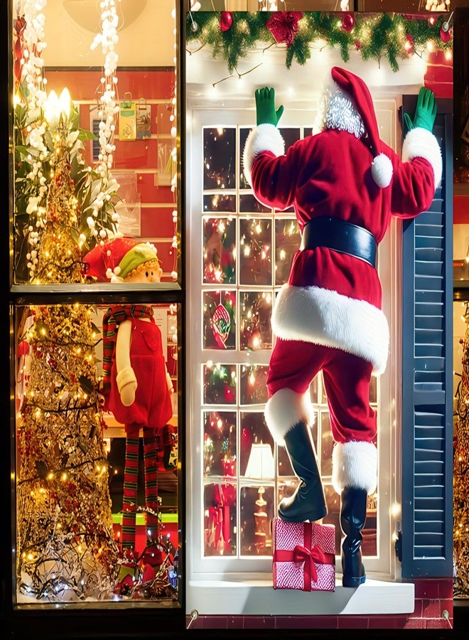 BlissYard Christmas Window Decoration 31×47 Inch Santa Claus Climbing Window Cover Holiday Xmas Door Banner Winter Festive Home Décor Hanging Christmas Window Poster - Image 5