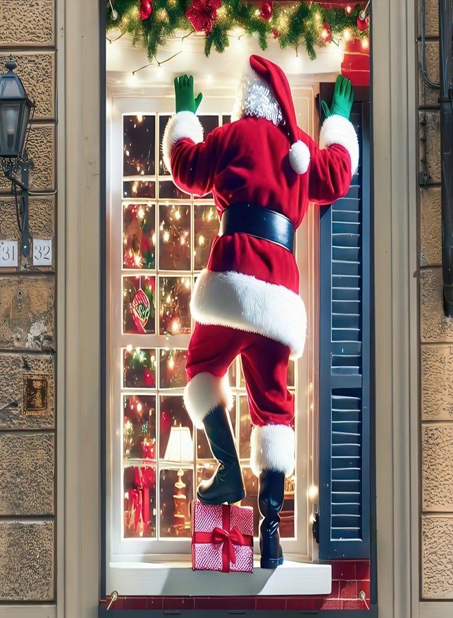 BlissYard Christmas Window Decoration 31×47 Inch Santa Claus Climbing Window Cover Holiday Xmas Door Banner Winter Festive Home Décor Hanging Christmas Window Poster - Image 2