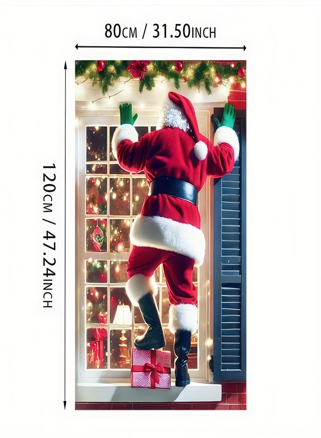 BlissYard Christmas Window Decoration 31×47 Inch Santa Claus Climbing Window Cover Holiday Xmas Door Banner Winter Festive Home Décor Hanging Christmas Window Poster - Image 3