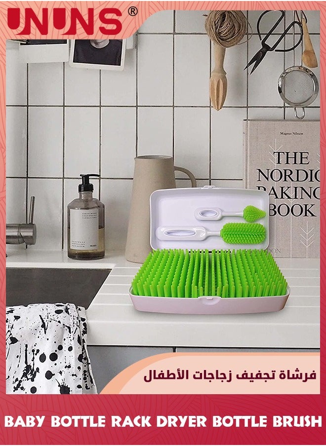 UNUNS - Travel Baby Bottle Brush Set With Drying Rack,Silicon Bottle Dryer Rack,Portable Lawn Baby Bottle Organizer,Detachable Space Saving Drying Kit With Storage Box,Removable Grass,Two Baby Bottle Brush - Image 1