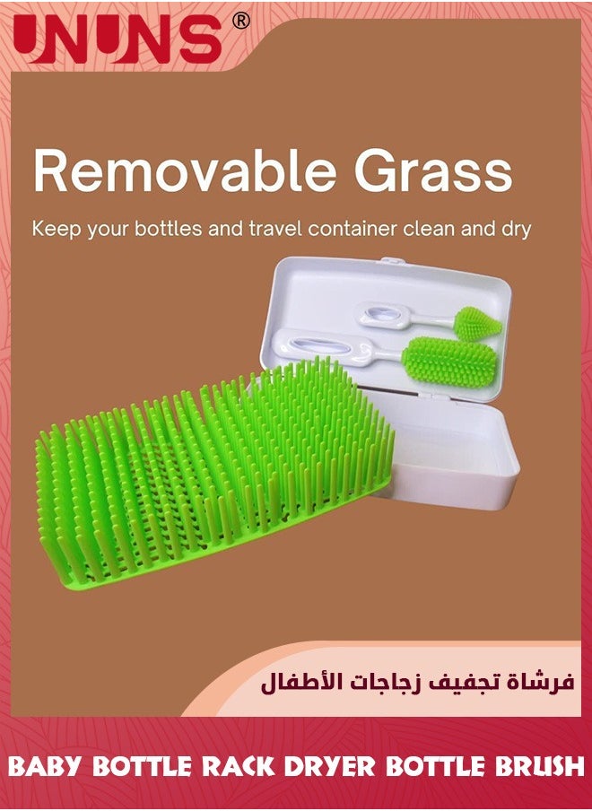UNUNS Travel Baby Bottle Brush Set With Drying Rack,Silicon Bottle Dryer Rack,Portable Lawn Baby Bottle Organizer,Detachable Space Saving Drying Kit With Storage Box,Removable Grass,Two Baby Bottle Brush  - Image 4