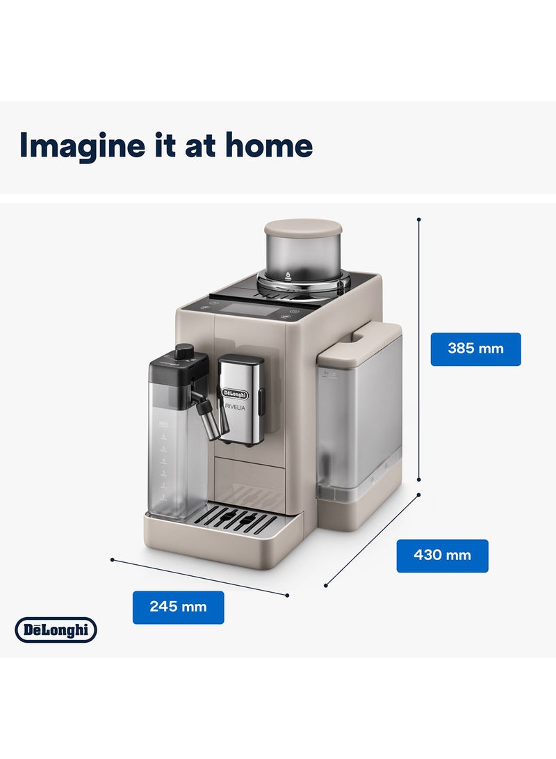 De'Longhi Rivelia Fully Automatic Coffee Machine With Lattecrema Hot, Automatic Milk Frother, Compact Size Bean To Cup Coffee Machine, 16 Recipes, Full Touch Colored Display 1.4 L 1450 W EXAM440.55.BG Beige - Image 5