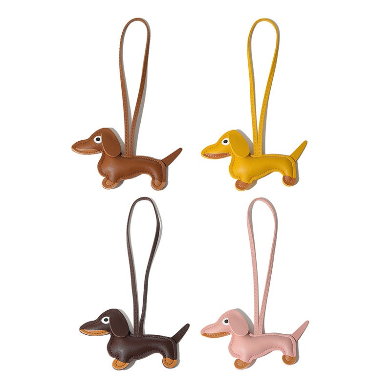 SP-111 Cute Cartoon Dachshund PU Keychain Bag Charm - Image 1