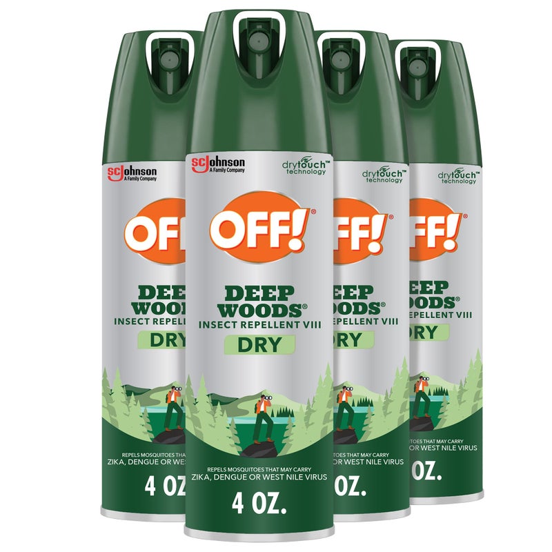 OFF! طارد الحشرات OFF! من الغابات العميقة، بخاخ جاف، تركيبة غير دهنية، بخاخ حشرات مع حماية طويلة الأمد من البعوض، 4 أونصات، 4 عبوات - Image 1