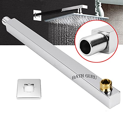 BATH GURU Heavy Duty Stainless Steel Bathroom Shower Arm Chrome Plated Brass Thread Overhead Shower Arm Extension Square (24 INCH) - Image 4