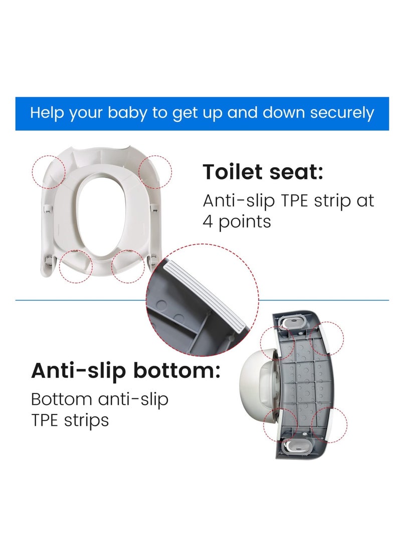 SOLARAE Potty Training Toilet Seat Trainer, Kids Toilet Training Seat with Step Stool, Foldable Portable Potty Chair with Adjustable Height Ladder Guard Handle, Soft Cushion for Baby Toddler, White - Image 5