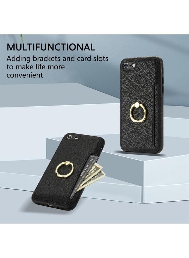 erorex Case For iPhone 8 Plus / 7 Plus Ring Card Litchi Leather Back Phone Case - Image 5