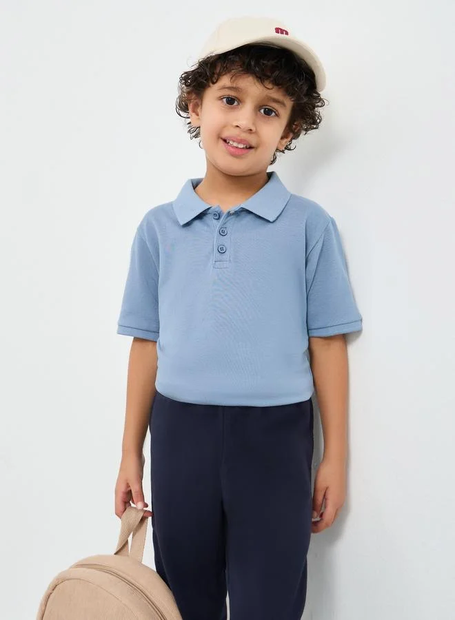 Styli Styli Boys Light Blue Solid Cotton Polo T-Shirt