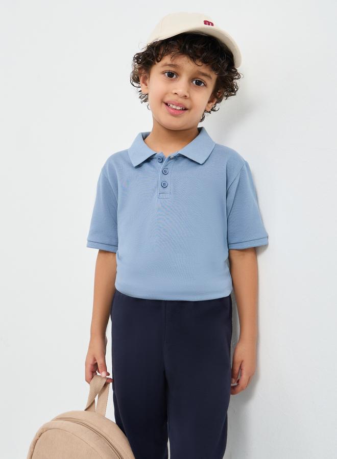 Styli Boys Light Blue Solid Cotton Polo T-Shirt - Image 1