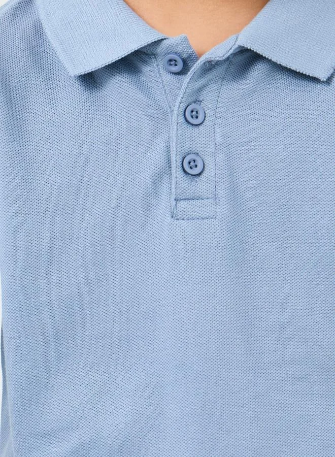 Styli Styli Boys Light Blue Solid Cotton Polo T-Shirt