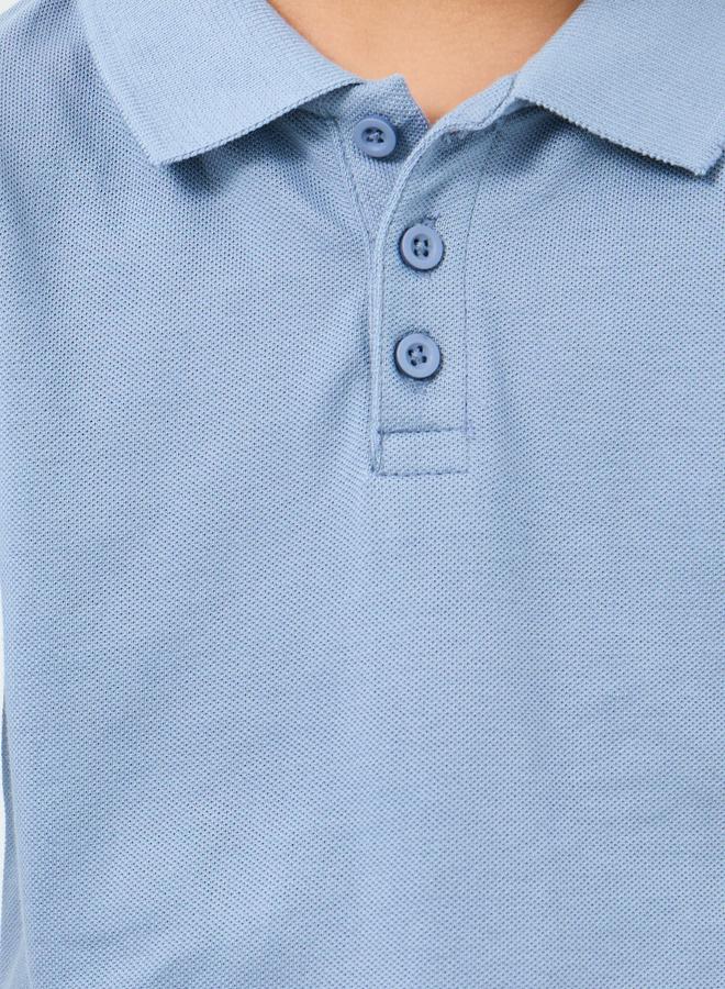 Styli Boys Light Blue Solid Cotton Polo T-Shirt - Image 4