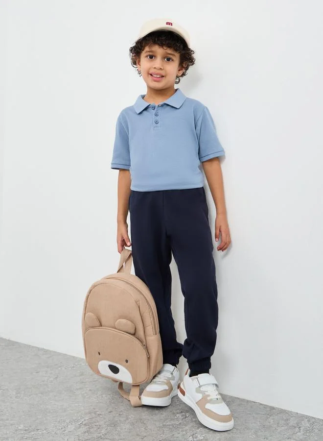 Styli Styli Boys Light Blue Solid Cotton Polo T-Shirt