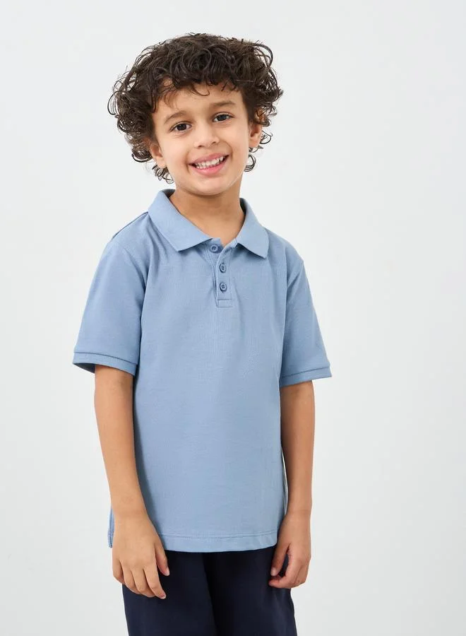 Styli Styli Boys Light Blue Solid Cotton Polo T-Shirt