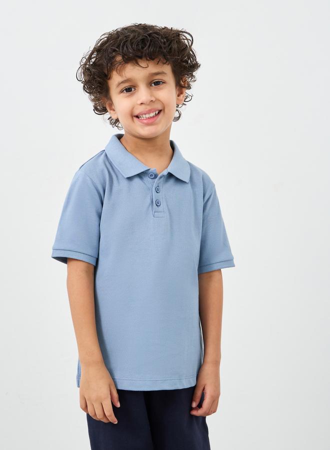 Styli Boys Light Blue Solid Cotton Polo T-Shirt - Image 3