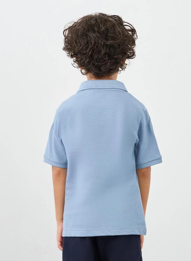 Styli Styli Boys Light Blue Solid Cotton Polo T-Shirt