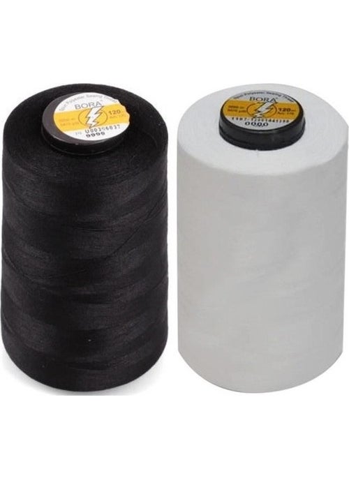 TıkTık AL TıkTık BUY Bora 5000 Meters Bobbin Black and White Sewing Thread - 2 Pieces 