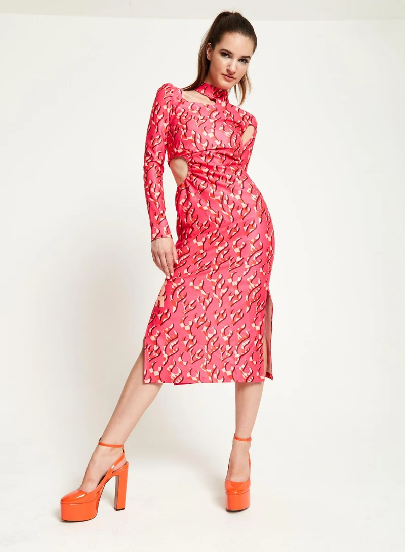 house of holland Pink Flame Clashing Colours Midi Dress