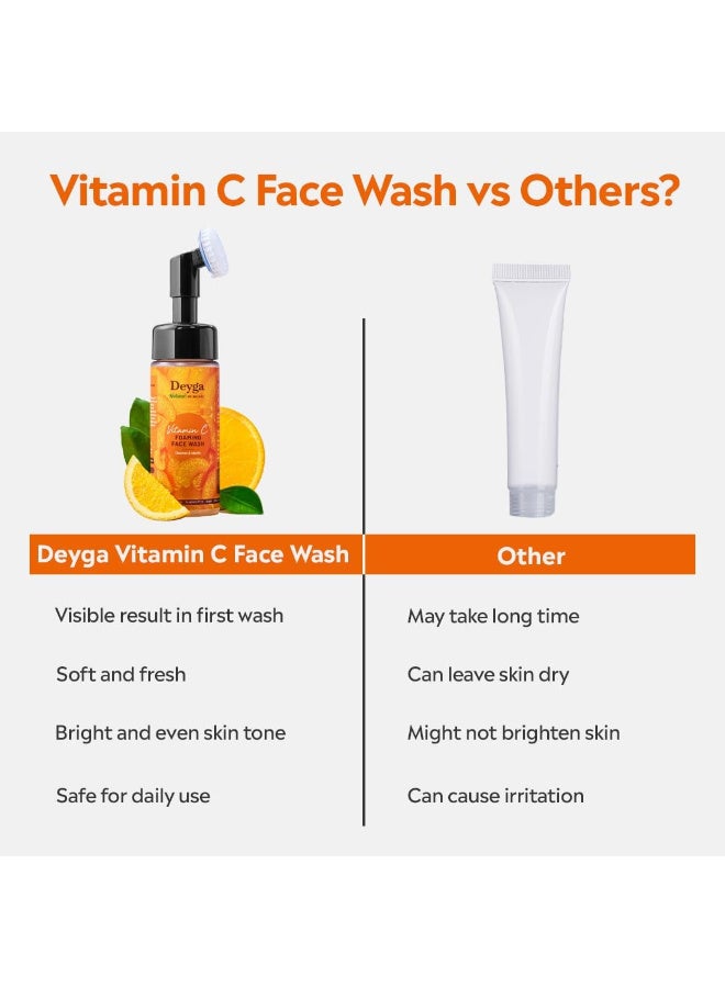 Deyga Vitamin C Foaming Face Wash | Built in brush for deep cleansing | Tightens Pores | Intense Hydration | Bright & Glowing Skin | Suitable For all Skin Types | For Men & Women | 100 ml - Image 3
