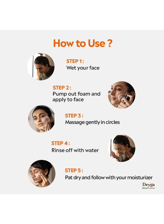 Deyga Vitamin C Foaming Face Wash | Built in brush for deep cleansing | Tightens Pores | Intense Hydration | Bright & Glowing Skin | Suitable For all Skin Types | For Men & Women | 100 ml - Image 4
