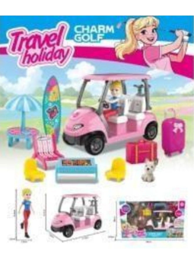 لعبة "عربة العطلات الساحرة" – تجربة سفر ممتعة ومليئة بالمغامرات للبنات!* تصميم مميز لعربة جولف باللون الوردي الأنيق   -مثالية لتشجيع اللعب التخيلي والإبداع   -- مناسبة للأطفال من عمر 3 سنوات فما فوق   -مجموعة كاملة لعالم ممتع من المغامرات والتنقل اختاري الهدية المثالية لأوقات لعب مليئة بالمرح!
