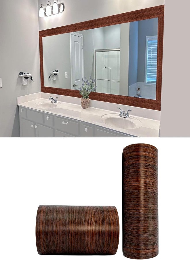 YESUS Dark Grey Wood Grain 3D 10M Wallpaper Frame Removable PVC Waterproof Peel and Stick Wallpaper,Bathroom Frame Sticker Wall Decor 3.93" x 32.8" (Brown, 4inc) - Image 1