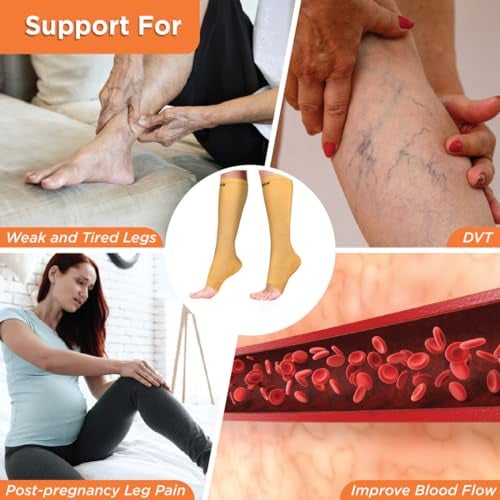 Vissco Medical Compression Stockings Below Knee – XL (Beige) Support Stockings for Varicose Veins Swollen Legs Edema Pain Relief & Blood Circulation 1 Pair - Image 4