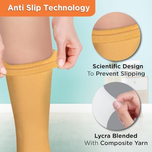 Vissco Medical Compression Stockings Below Knee – XL (Beige) Support Stockings for Varicose Veins Swollen Legs Edema Pain Relief & Blood Circulation 1 Pair - Image 2